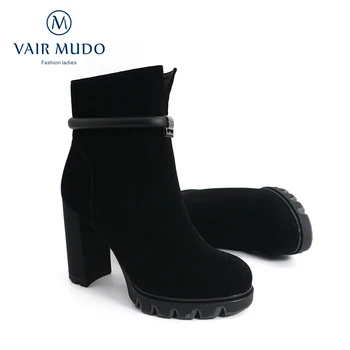 VAIR MUDO Primavara Toamna Glezna Cizme Pantofi Femei cu Toc Impermeabil Platforma Copil de piele de Căprioară Elegant Pantofi de Moda Lady Iarna D X32