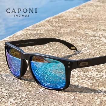 CAPONI Albastru Oglinda ochelari de Soare Barbati TR-90 Cadru Polarizate UV Ray Taie Lentile de Ochelari Moda Vintage Square Bărbați Ochelari de Soare CP9417