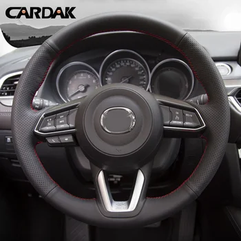CARDAK Negru Piele Artificiala cusute de Mână Mașină Capac Volan Pentru Mazda CX-3 CX3 CX-5 CX5 2017 2018 Direcție Auto acoperă