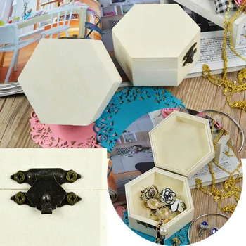 1buc Cutie de Lemn Acasă Cutii de Depozitare carte Poștală de Epocă Organizator de Bijuterii Handmade, de Artizanat Hexagon/Dreptunghi în Formă Multifuncțional