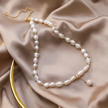 Placat Cu Aur De Simplu Cravată Colier Pentru Femei Fete De Moda Temperament Pearl Pandantive Collares Cadouri