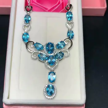 Nobil stil elegant albastru topaz piatră pandantiv colier pentru femei de lux caracter bijuterii fata ornament naturale bijuterie