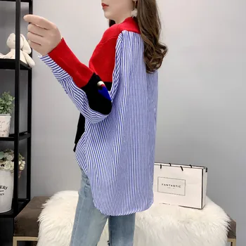 Coreea Style Femei Cardigan pentru Primavara Toamna cu Dungi Despicare Singur Pieptul Doamnelor Pulover Casual cu Maneci Lungi Tricotate Purta