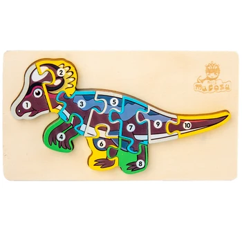 Lemn Drăguț Animale Desene animate Dinosau cifre arabe de Învățare Puzzle-uri Jigsaw Jocuri de Inteligenta Pentru Copii Copii cadouri de Craciun