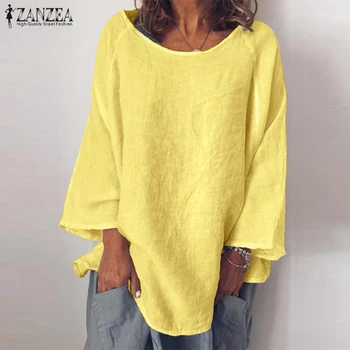 ZANZEA Moda Toamna Bluza Femei cu Maneci Lungi Solid Blusas Femininas de Bază Topuri Halat Liber Camasa Tunica 5XL Lenjerie de pat din Bumbac Tricou
