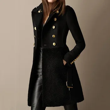 Haina de Iarna Femei 2020 Noua linie de Moda Stil European Simplu Buton Și Mid-lungime Stil Rever Negru Elegant Îngroșat