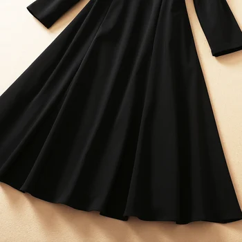 Pista de Primavara Toamna Femei de Moda de Epocă Clasic cu Maneci Lungi Gât Rotund Negru Slim Fit Elegant Rochie Chic
