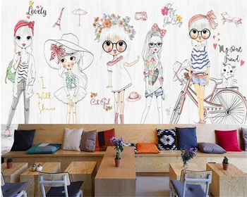 Beibehang Personalizat Tapet 3D Trase de Mână Fată de Desene animate Spectacol de Moda Magazin de Îmbrăcăminte Perete tapet de Fundal murală papier peint
