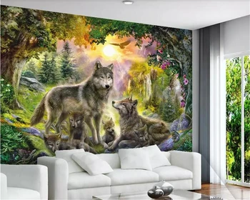 Beibehang tapet pădure Însorit grey wolf animal peisaj tapet camera copii papier peint murale 3d wallpaper 3d pe perete