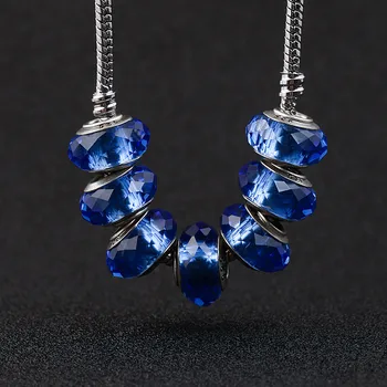 10buc Cristal Albastru Margele de Sticla Fatetate se Potrivesc Pentru Pandora Farmecul Brățară Gaură Mare Șirag de mărgele DIY Europene Murano bijuterii de luare 925