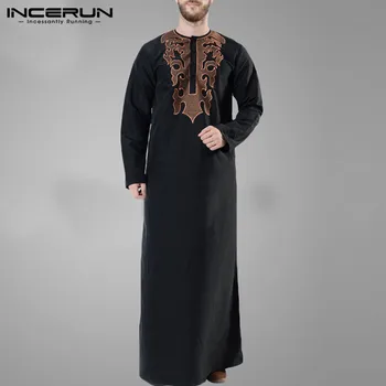 INCERUN Moda Barbati Islamice Musulmane Arabe Caftan Maneca Lunga, Broderie Halate Dubai Abaya Bărbați Caftan Jubba Echipa Streetwear S-5XL