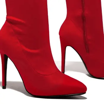 Dropship 2020 Iarna Peste Genunchi Pentru Femei Cizme De Piele De Căprioară, Țesături Cu Toc Alunecare Pe Pantofi Deget A Subliniat Femeie Cizme Lungi Dimensiune 35-43