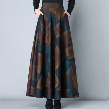 Vintage-Linie Talie Mare Fuste de Lână 2019 Toamna Iarna pentru Femei de Moda de Lână Fuste Maxi de sex Feminin Casual Lung Streetwear