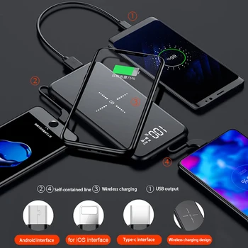 Power Bank 10000mAh Qi Încărcător Acumulator Extern Powerbank pentru iPhone XR 8 Plus Samsung S9 S10 Xiaomi PowerBank Încărcător Wireless