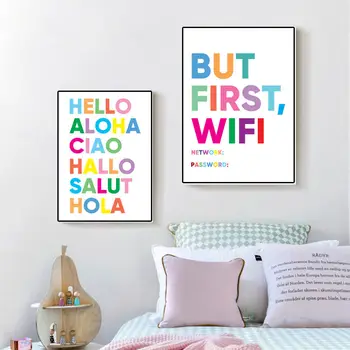 Colorate Cuvânt în limba engleză Panza de Arta Poster Wifi Codul de Perete Imagine de Imprimare Salut În Limba Panza Pictura Decor Camera HD2624