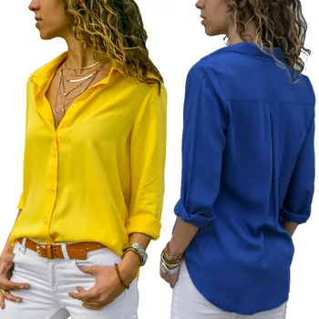 Ehuanhood Solid V-Neck Șifon Plus Dimensiune Femei Topuri Bluze 2019 Primavara Toamna Elegante, Bluza Cu Maneci Lungi De Sex Feminin Locul De Muncă Poarte Tricou