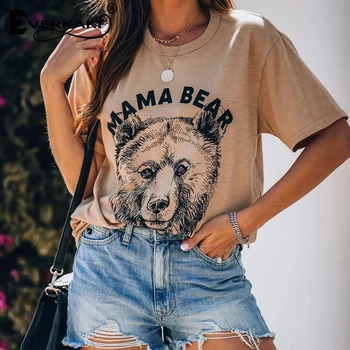 Everkaki Urs de Imprimare T-shirt Femei Topuri rusă Populare de Vara Tricouri Femei Top Elegant T-shirt Streetwear Feminin 2021 Noua Moda