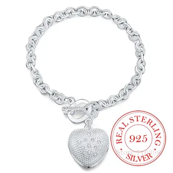 Argint 925 Brățară coreea Cristal Inima Farmecul Bratari & Bratari Lanturi Pentru Bărbați și Femei Bijuterii Fine Partid Cadou