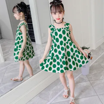 2019 Noua Moda Drăguț Imprimare Fata Rochie de Primăvară și de Vară Rochie Rosu Verde Dot Fată Prințesă 12 10 9 8 7 6 5 ani Dot rochie