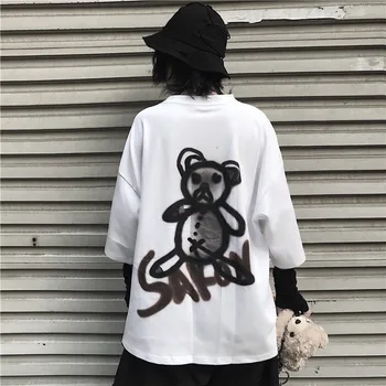 Strada harajuku bf jumătate maneca tricou femei graffiti desen animat simplu tricou hip hop streetwear stil cuplu de top t-shirt