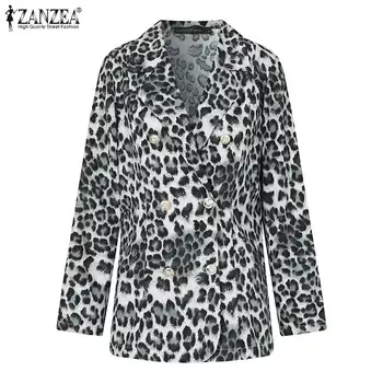ZANZEA Femei, Paltoane și Jachete 2021 Femela Leopard Uza de Toamnă Doamnelor Costume de Birou de Afaceri de Moda Munca Purta Plus Dimensiune 5XL