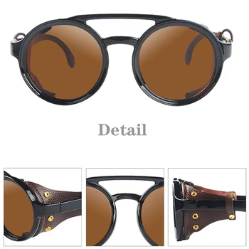 KEITHION Stil Steampunk Rotund Epocă ochelari de Soare Retro Ochelari Pentru Barbati Femei Cu Laterale din Piele UV400 Ochelari