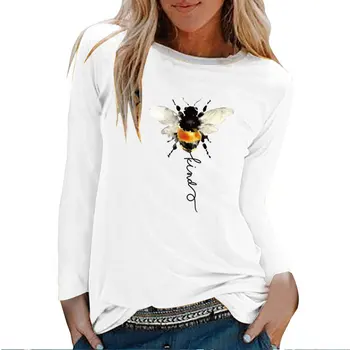 Albine Fel Imprimat cu Maneci Lungi T-shirt Femei Toamna Iarna 2020 Tricouri Femeie din Bumbac Grafic Teuri Streetwear Alb Echipajul Gât Topuri