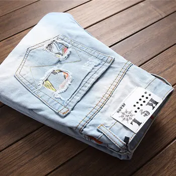 Barbati Blugi Stretch Distrus Rupt De Design De Moda Insigna Patchwork Skinny Jeans Pentru Om Slim Fit Motociclist Găuri De Bumbac Denim Pantaloni