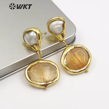 WT-E481 mici en-Gros de piatra naturala cercei rotunde decor de aur impodobita cu perle multi-culoare opțional de sex feminin cercel
