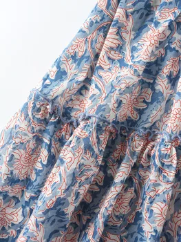 TEELYNN puff maneca v gat midi rochie-tunica femei 2020 vintage albastru de bumbac, print floral embriodery toamnă lungă rochii boho halat
