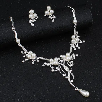 Jiayijiaduo Imitații de Perle Mireasa Seturi de Bijuterii pentru Femei de Argint de Culoare Stras Colier Cercei de Nunta