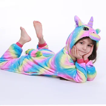 Flanel Copii Pijama Set de Iarna cu Gluga Animal Kigurumi Cusatura Unicorn animale Copii Pijamale Pentru Fete Baieti Pijamale Pijamale