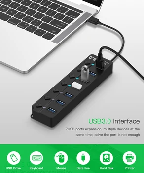 HUB USB 3.0 Multi USB Splitter 4/7 Port Expander mai Multe USB 3 Hab Cu Adaptor de Alimentare Pentru PC, Laptop USB3.0 Hub Cu Comutator