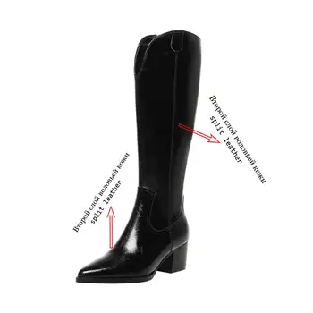 Krazing oală gladiator split din piele pantofi de iarna marca subliniat de la picior toc gros zip recomanda streetwear genunchi-cizme înalte L95