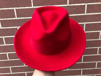 Lână Simțit Roșu Sfărâmare Pălării Fedora Pentru Barbati Femei