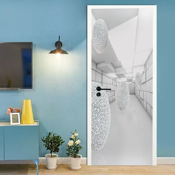 Auto-Adeziv Ușa Autocolant Alb Gri Space Wallpaper 3D Stil Nordic Living, Dormitor cu Usa de Artă Murală Autocolant de Perete Decalcomanii