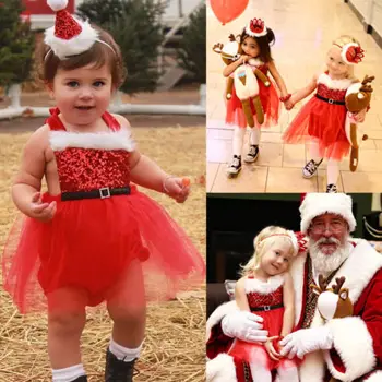 XMAS Copil Nou-născut Copii Fata de crăciun Moș Crăciun Mini Tul Rochie de Balet Costume Costum 0-3T