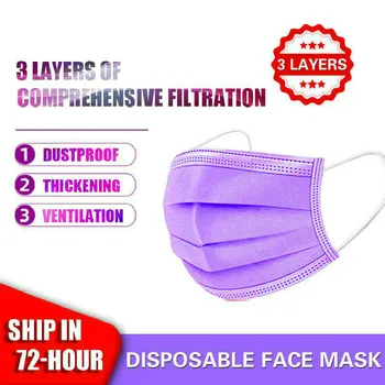 10-500pcs Perple de Unică folosință, Măști de Față 3 Straturi Filtru Anti Praf, Smog Cu suport Respirabil Mască de Tifon Adult Fata Violet Gura Masca