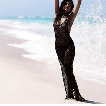 Noi Croșetat Rochii De Plajă Și Tunica De Plaja Sexy Acoperi Până Rochie Fishnet Costum De Baie Cu Fusta Bohemia Playa Mujer Sarong Caftan 2019