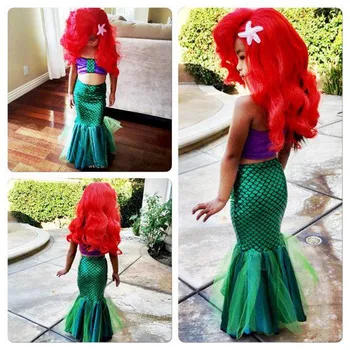 Mica Printesa Ariel Dress little Mermaid Ariel printesa Cosplay Costum copii pentru Copii Pentru Fete de Lux Verde Rochie Sundress