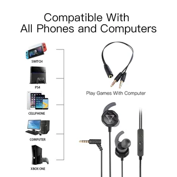 GGMM Telefon Jocuri Cască În Ureche 3.5 mm 10mm Driver Căști Intraauriculare Cu Microfon Dual Splitter Audio Pentru PC/PS4/Xbox Gamer Roșu