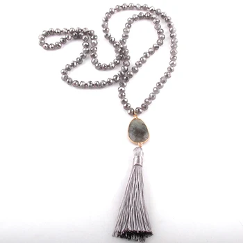 Moda Boem Tribale, Bijuterii Din Sticlă De Cristal Înnodate Piatra Link-Ul De Ciucure Lung Coliere Colier De Femei Dropship