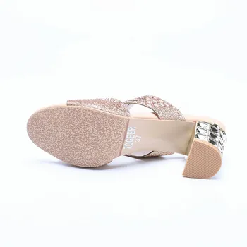 Toc pătrat de Vară Doamnelor Papuci de Moda de Lux Slide-uri cu Stras de Cauzalitate Flip-Flops Pantofi de Plaja si Femeie de Aur Verde Catâri
