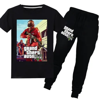 Grand Theft Auto Joc GTA 5 Băiat de Vara Tricou+Pantaloni Lungi 2 buc Seturi de Copii Costum Adolescenti Haine pentru Copii Baieti Vetement Fille