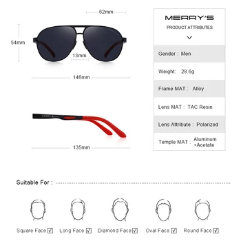 MERRYS DESIGN Bărbați Clasic de ochelari de Soare Polarizat de sex Masculin Pilot Ochelari de Soare Cadru Mare Ochelari de Aluminiu Picioarele Protecție UV400 S8611N