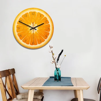 Creative ceas de perete, European minimalist din lemn ceas decorativ, fructe Portocaliu