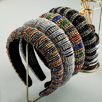 Za Plin de Culoare Multi de Cristal Gros de Burete Bandă de susținere pentru Femei de Lux Stras Colorate Paded Cerc Păr Mireasa Nunta Headpieces