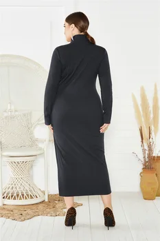 FNOCE 2020 iarna noi rochii pentru femei de mari dimensiuni solidă maneca lunga Guler cu fermoar strâns stretch slim elegant rochie de la Jumătatea Vițel