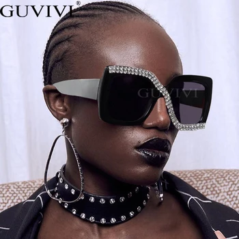 Diamant Pătrat ochelari de Soare Femei 2020 de Epocă de Lux Supradimensionat ochelari de Soare Unic Una Bucata Stras Ochelari Nuante gafas de sol