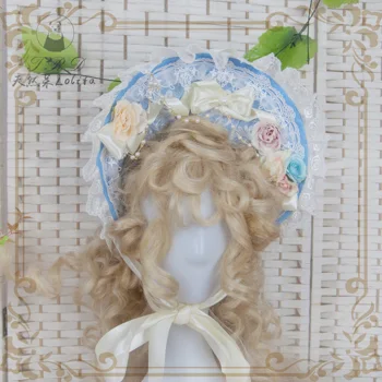 Superba Vin Roșu Capota Lolita flori de Nunta Bnt Cosplay Vintage Handmade Victorian Vis înapoi la Versailles Dantela Rose Palarie de Soare